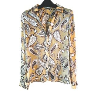 Alice+Olivia Silk Blend Collared Blouse in Beige/Brown Size S/P